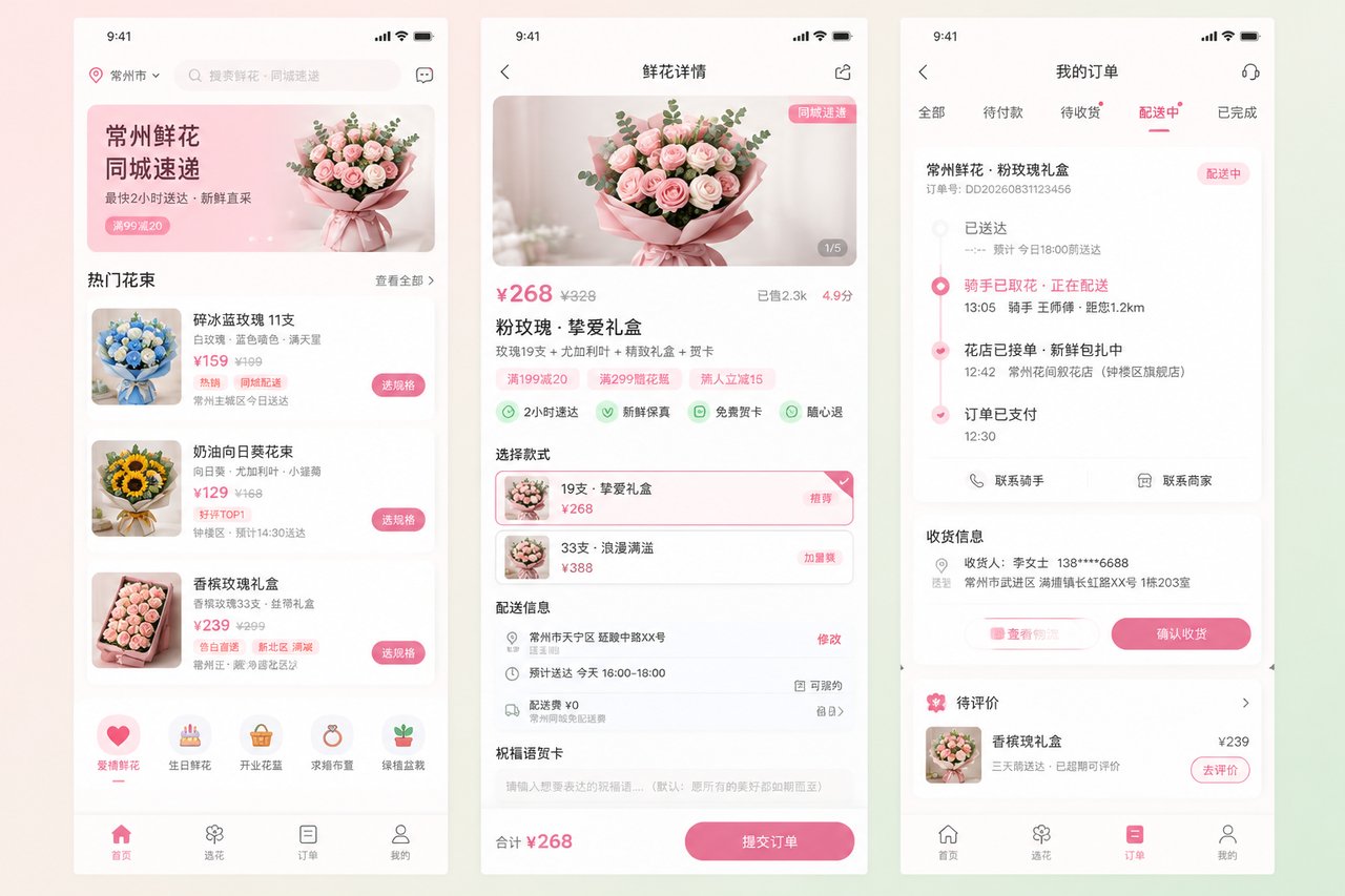 鲜花店同城配送小程序开发案例:从电话接单到配送流程自动流转