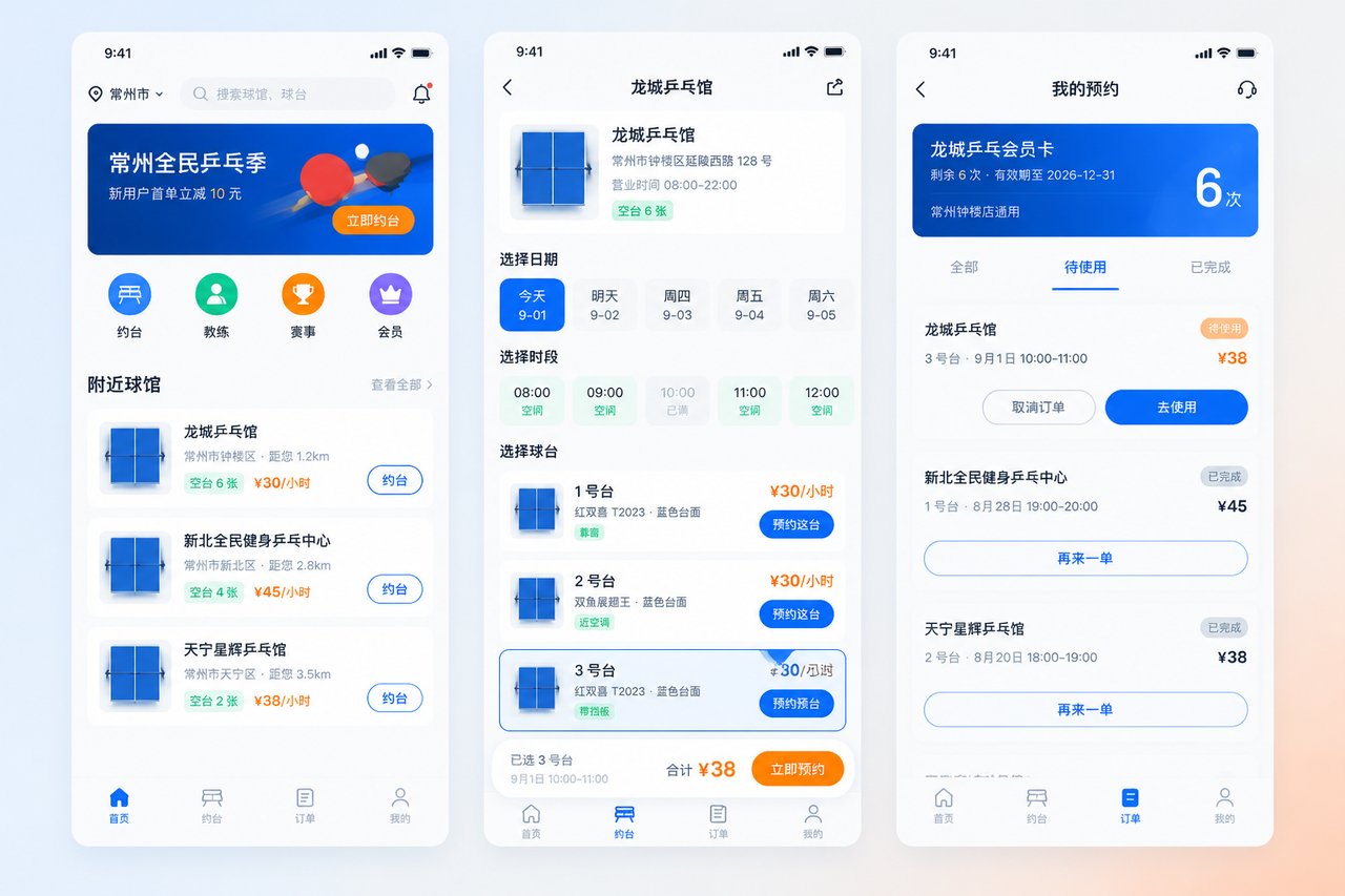 乒乓球馆约台小程序开发案例:从电话登记到球台时段在线选