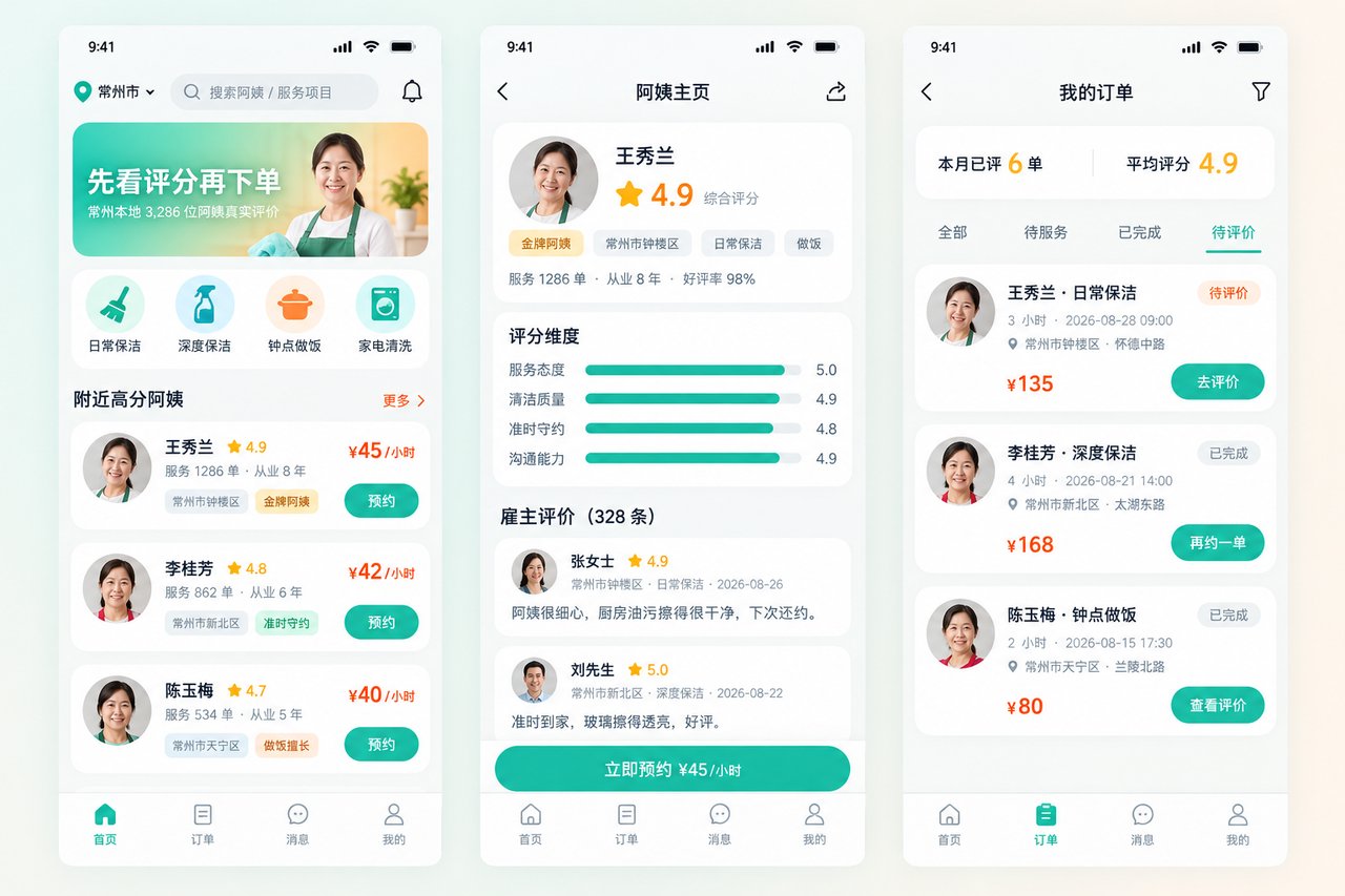 家政服务公司小程序开发案例:从微信群抢单到阿姨评分自动归档