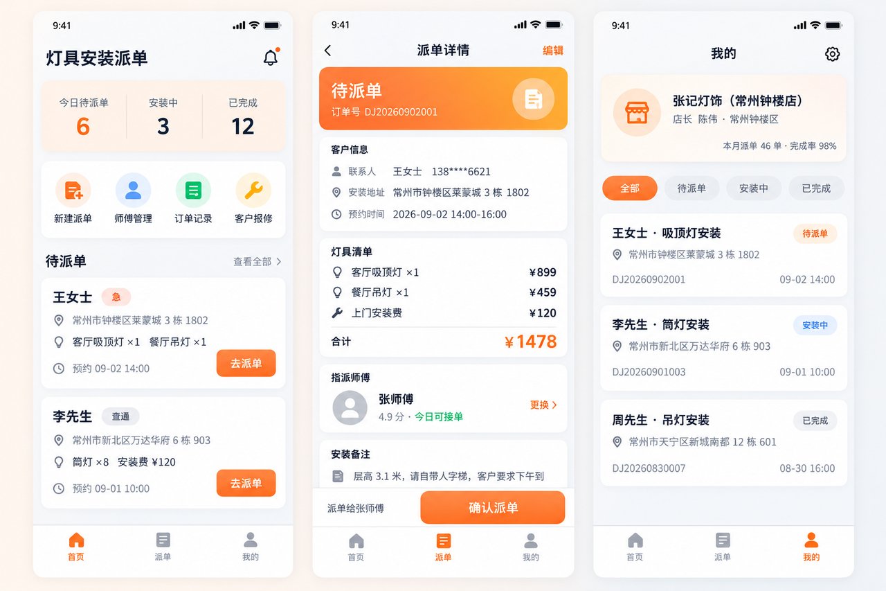 灯具店安装派单小程序开发案例：从微信群喊单到师傅在线接单